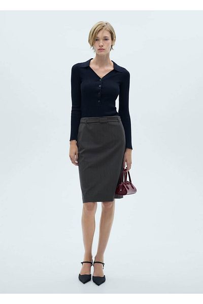 MANGO Woman Pulover cu nasturi cu coaste