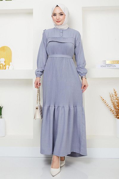 hafsamina Buttoned Pleated Dress Gray HM2364