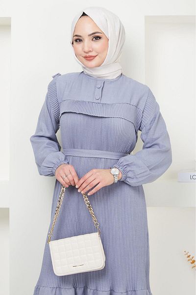 hafsamina Buttoned Pleated Dress Gray HM2364