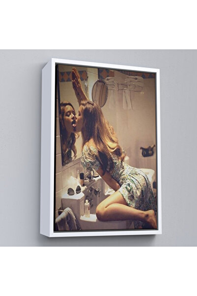 Limitless Woman Licking a Wooden Framed Mirror Painting-7975