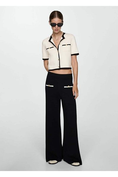 MANGO Woman Short Sleeve Contrast Striped Cardigan