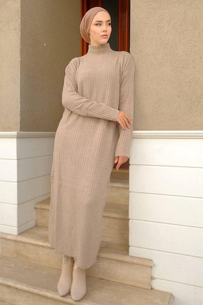 hafsamina Κοτλέ Πλεκτό Φόρεμα Mink HM2247