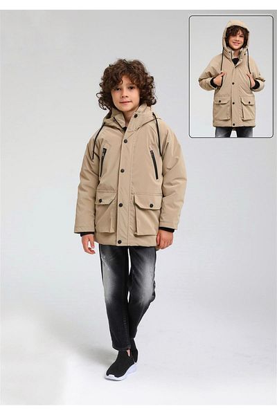 Ugly Duck Boy's Beige Color Hooded Coat