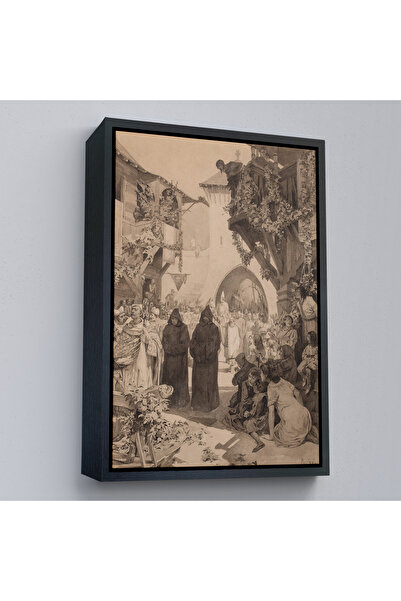 TAKI DERYASI Alphonse Mucha cu cadru din lemn - Pictură Împăratul Lothair și Papa Innocent-7342