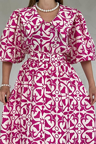 Elbee Fashion Woman Φόρεμα με φαρδύ γιακά με σκίσιμο στρίφωμα