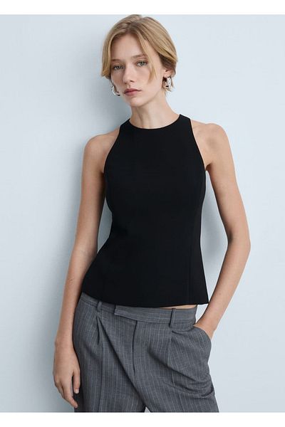 MANGO Woman Wide Strap Crop Blouse