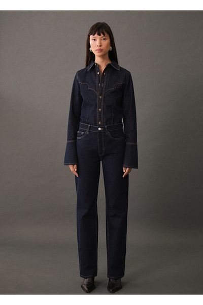 MANGO Woman Cămașă din denim cu cusături