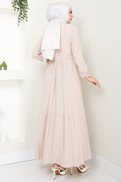 hafsamina Μπεζ Φόρεμα Lara - HM2452, Πλισέ μέση