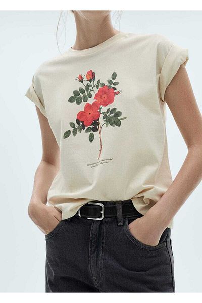 MANGO Woman Tricou din bumbac cu modele florale