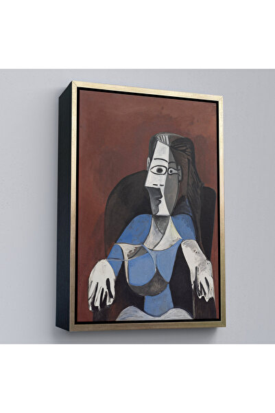 Home Pablo Picasso with Wooden Frame - Abstract Woman Sitting on a Sofa Painting-7296
