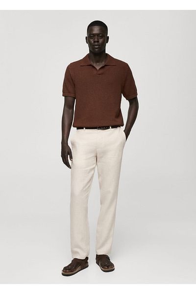 MANGO Man Slim fit 100% ľanové nohavice