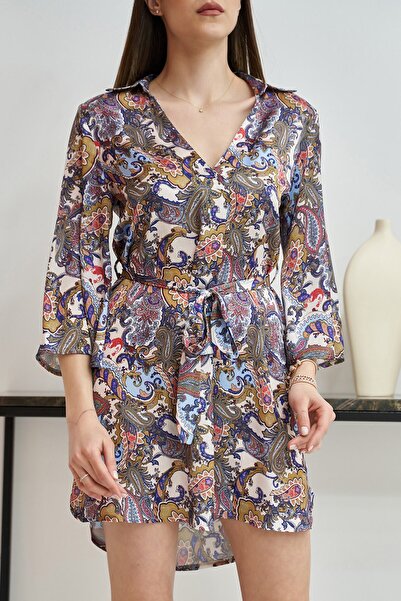 Elbee Fashion Woman Desenli Gömlek Elbise