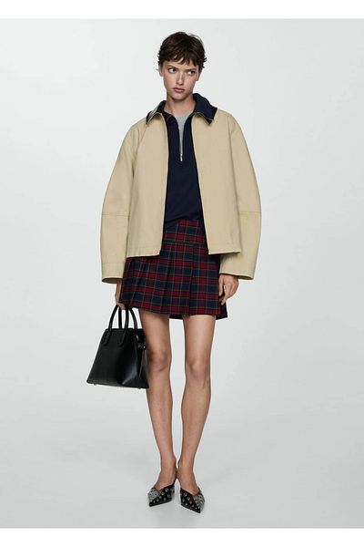 MANGO Woman Pleated Checkered Skirt
