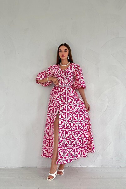 Elbee Fashion Woman Φόρεμα με φαρδύ γιακά με σκίσιμο στρίφωμα