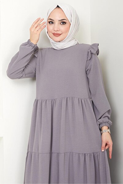 hafsamina Γκρι Φόρεμα Hijab - Με βολάν ώμου, Ayrobin HM2062