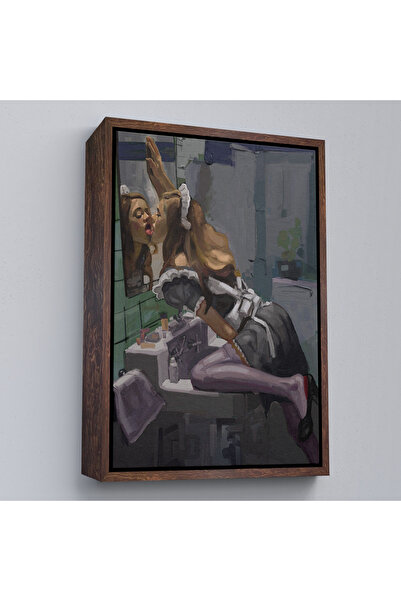 Limitless Tabloul de femeie care linge oglinda cu rama din lemn-7814