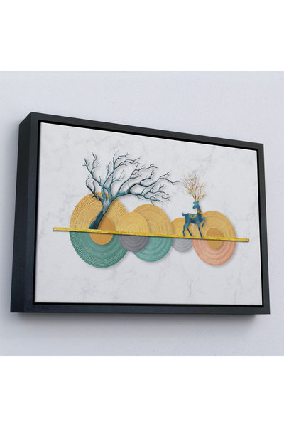 TAKI DERYASI Cadrul din lemn de cercuri geometrice moderne și cerburi Tablo-7224