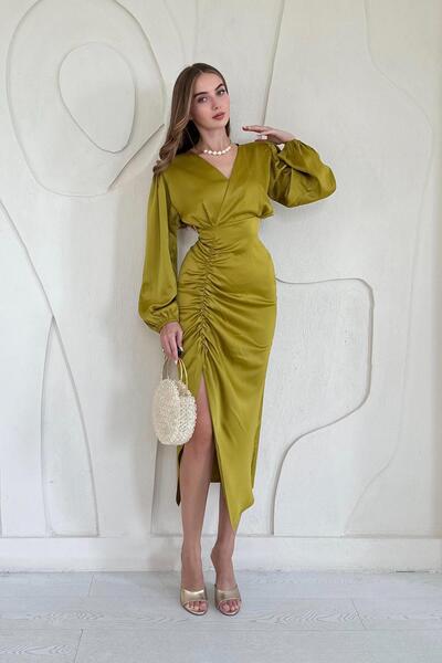 Elbee Fashion Woman Rochie din satin cu decolteu în V