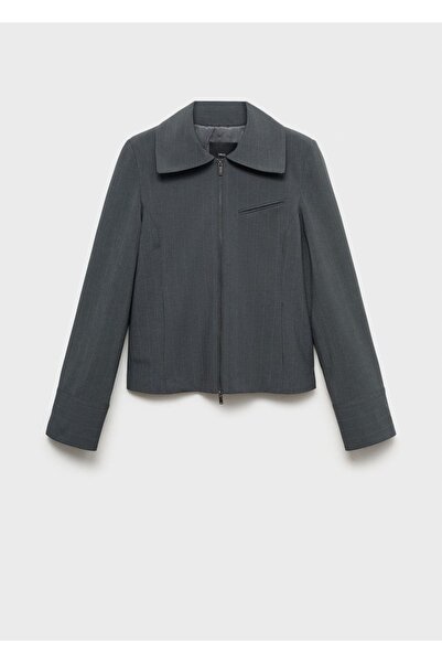 MANGO Woman Çizgili Çift Fermuarlı Ceket