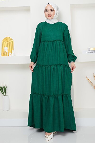 hafsamina Φόρεμα με πλισέ σμαραγδί HM2369