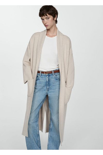 MANGO Woman Πλεκτό παλτό oversize με τσέπες