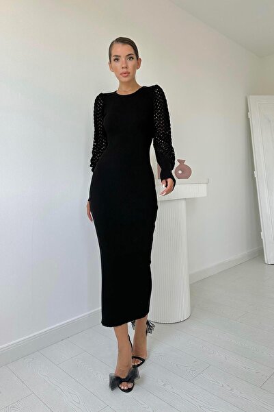 Elbee Fashion Woman Kolları Örgülü Triko Elbise