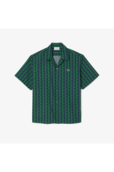 Lacoste Erkek Relaxed Fit Kısa Kollu Monogram Yeşil Gömlek