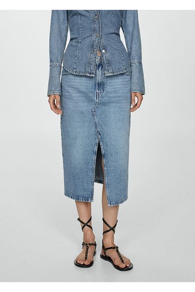 MANGO Woman Midi džínová sukně