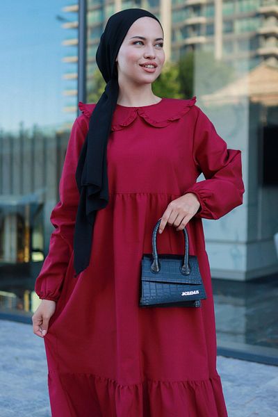 hafsamina Φόρεμα Hijab γιακά μωρού Claret Red HM2080
