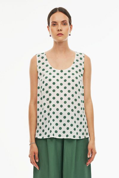 Perspective Rainbow Regular Fit Polka Dot Patterned Standard Size Zero Sleeve Round Neck Ecru Color Women's Blouse