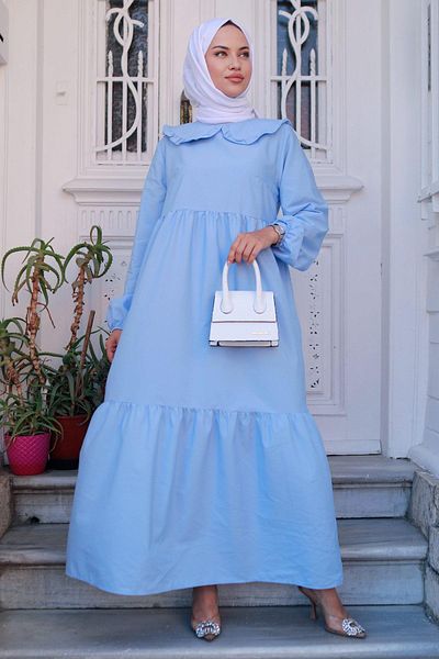 hafsamina Βρεφικό γιακά Φόρεμα Hijab Baby Blue Hm2080