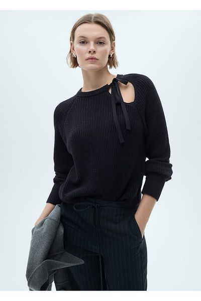MANGO Woman Kivágott részletes kötött pulóver TT0078B