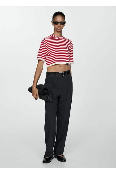 MANGO Woman Short Sweater with Stripes