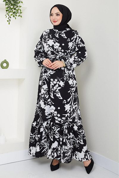 hafsamina Clover Summer Viscose Dress Black HM2410