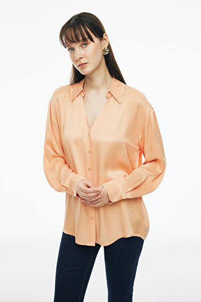 Perspective Clarys Colorful V-Neck Fake Sleeve Apricot - Regular Fit Women's Shirt