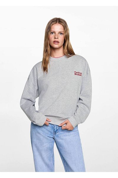 Mango Teen Βαμβακερό φούτερ με λεπτομέρεια κεντήματος
