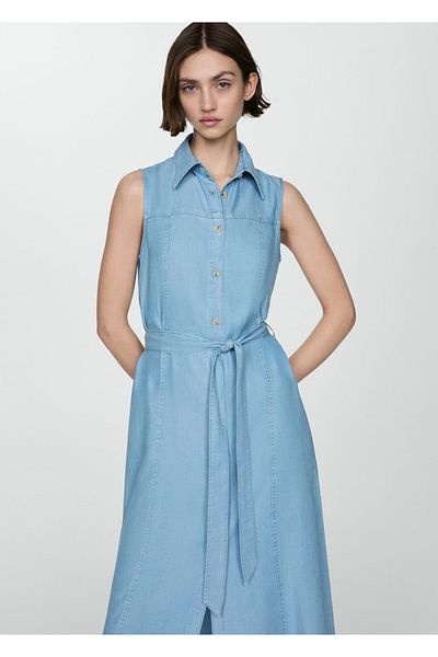 MANGO Woman Tie Detailed Lyocell Shirt Dress