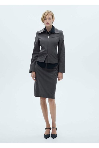 MANGO Woman Gestreifte Jacke mit doppeltem Reißverschluss