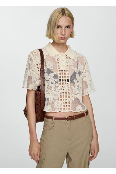 MANGO Woman Openwork Detailed Embroidered Blouse
