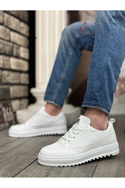 BOA BOA BA0328 - High Sole Smile Patterned White Sports Men's Shoes