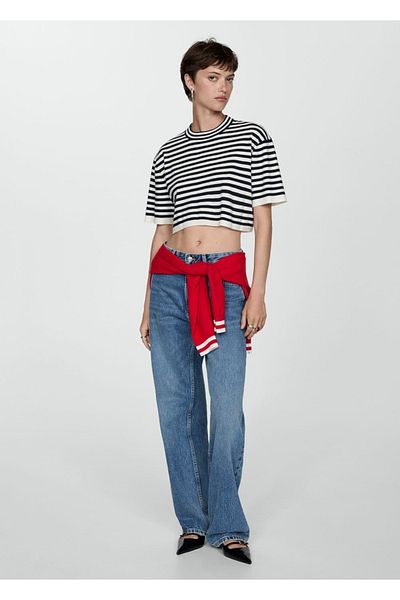 MANGO Woman Short Sweater with Stripes