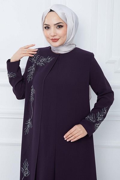hafsamina Μωβ Μαμά Φόρεμα Plus Size - Leaf Stone