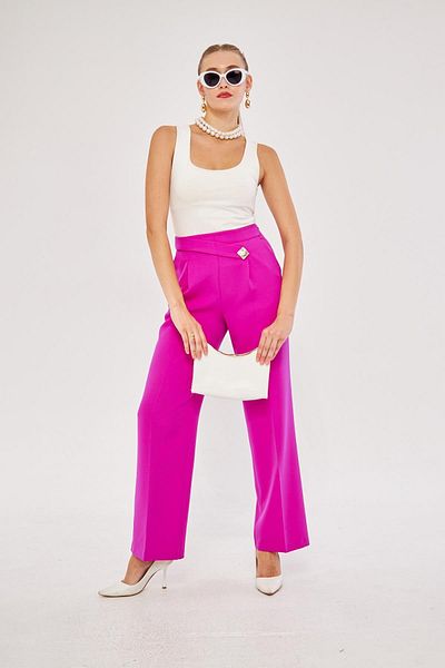 LOVELF Fuchsia Square Button Wide Leg Trousers