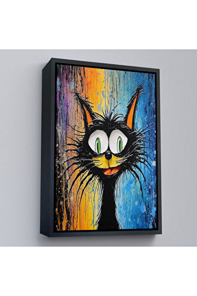 Oxyteez Pictură de pisică drăguță cu aspect de pictură în cadru din lemn-7778
