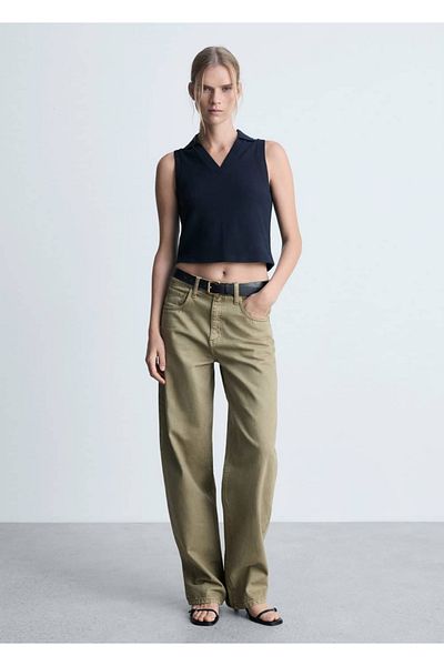 MANGO Woman Cotton Crop Polo Shirt
