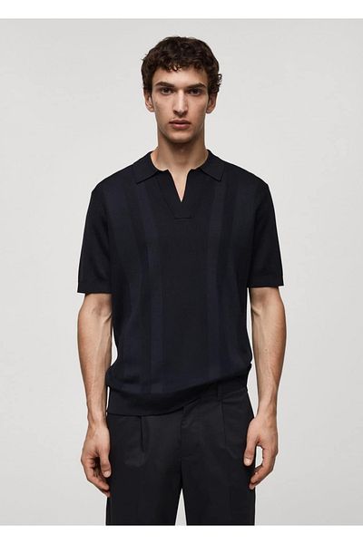MANGO Man Geripptes Strick-Poloshirt