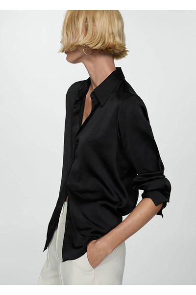 MANGO Woman Satin draped shirt