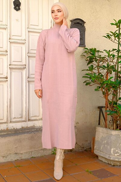 hafsamina Rochie din tricot cu fire pudră HM2247