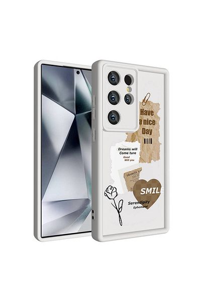 Ardemix حافظة هاتف Galaxy S24 Ultra مع حماية للكاميرا وطباعة على السطح الخلفي وغطاء أنيق - بني داكن