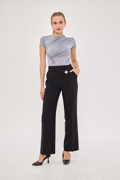 LOVELF Black Square Buttoned Wide Leg Trousers